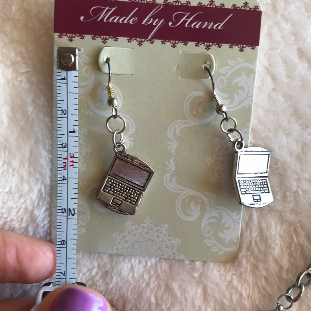 Silver Tone Pierced Laptop Earrings - Picture 2 of 2